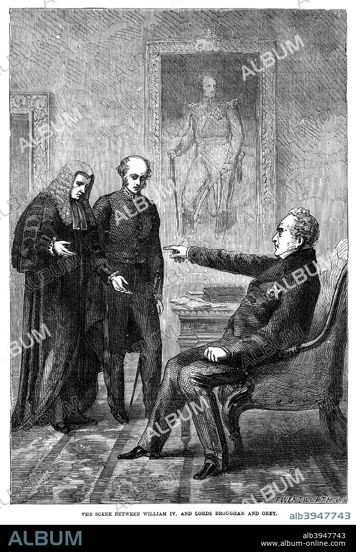 King William IV, Lord Henry Brougham and Lord Charles Grey, 1832. On 7th May 1832, Prime Minister Grey and Henry Brougham met the king and asked him to create a large number of Whig peers in order to get their Reform Bill passed in the House of Lords. Following William's refusal, Grey's government resigned and William IV asked the leader of the Tories, the Duke of Wellington, to form a new government. However, a number of Tories were unwilling to join a cabinet that was in opposition to the views of the vast majority of the people in Britain, and so William was forced to ask Grey to return to office. Once again Lord Grey asked the king to create a large number of new Whig peers. This time William consented and iwhen the Lords heard the news, they agreed to pass the Reform Act.