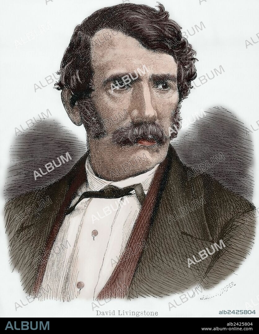 David Livingstone (1813-1873). Scottish explorer. Engraving. Colored.