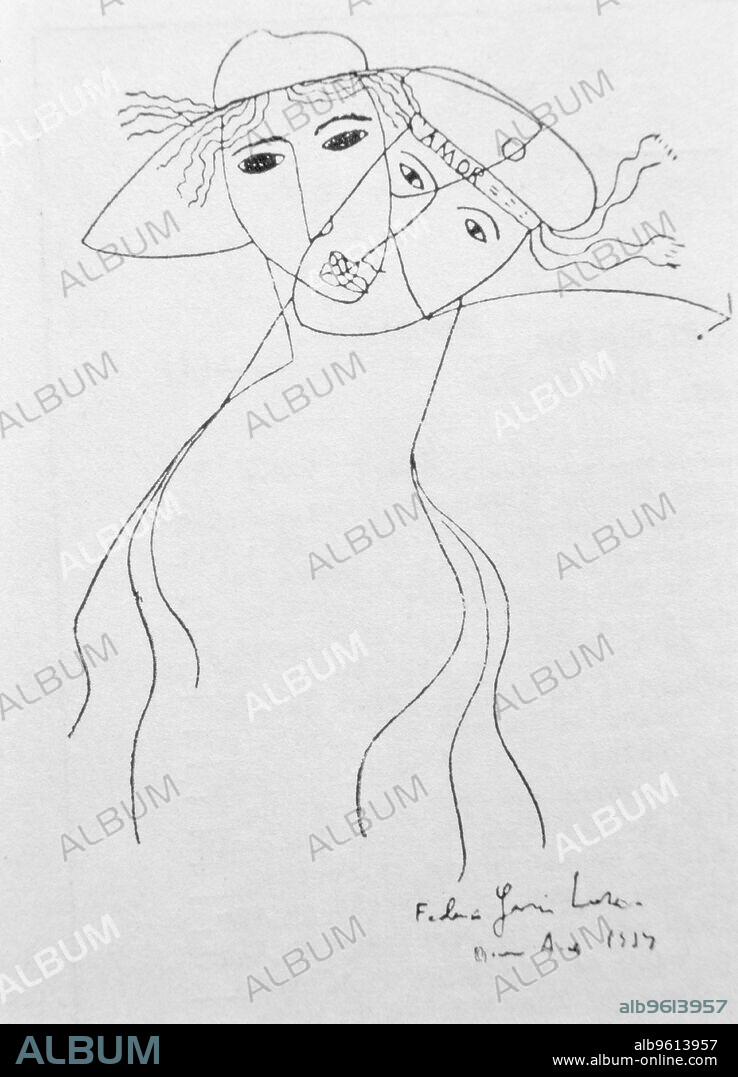 Drawing by Federico Garcia Lorca (1899-1936) held in Buenos Aires to illustrate one of his own poems.