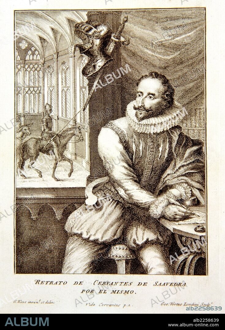 CERVANTES SAAVEDRA, MIGUEL DE. ESCRITOR ESPAÑOL. ALCALA DE HENARES 1547-1616. " RETRATO DE CERVANTES " POR G. KENT. GRABADO. BIBLIOTECA NACIONAL. MADRID.