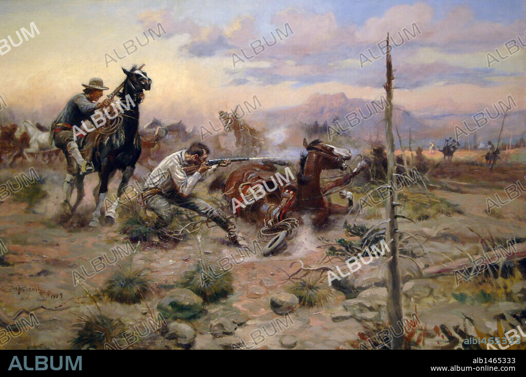 CHARLES MARION RUSSELL (1864-1926). AMERICAN ARTIST.. Charles Marion Russell (1864-1926). Artista americano. Cuando la carne de caballo sube (When horseflesh comes high), 1909. Oleo sobre lienzo. Museo de Arte de Denver. Estado de Colorado.