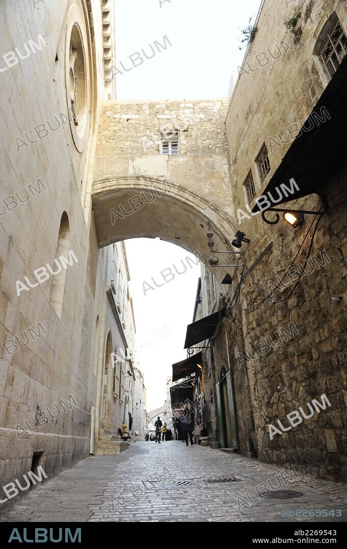 Israel. Jerusalem. Via Dolorosa. Street of Old City, which traditionally Jesus walked carrying the cross, way to his crucifixion. Arch of Ecce Homo. 2nd Station.