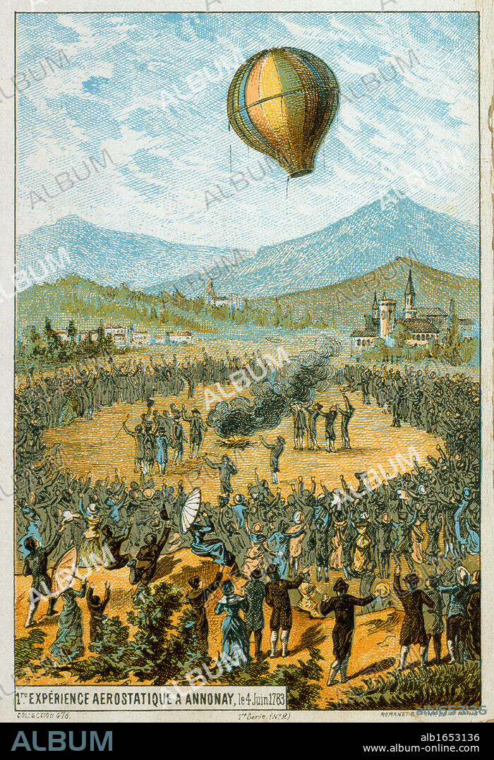 Joseph-Michel and Jacques-Etienne Montgolfier, French brothers, inventors of hot air balloon. From collecting card celebrating the centenary of their first public demonstration at Annonay 4 June 1783. Aeronautics Flying Aviation Ballooning.
