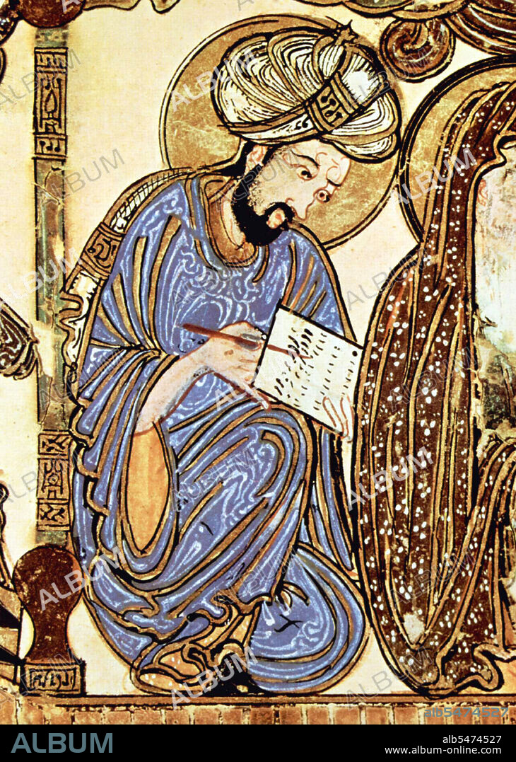 Maqama (literally 'assemblies') are an (originally) Arabic literary genre of rhymed prose with intervals of poetry in which rhetorical extravagance is conspicuous. The 10th century author Badi' al-Zaman al-Hamadhani is said to have invented the form, which was extended by al-Hariri of Basra in the next century. Both authors' maqamat center on trickster figures whose wanderings and exploits in speaking to assemblies of the powerful are conveyed by a narrator. Manuscripts of al-Hariri's Maqamat, anecdotes of a roguish wanderer Abu Zayd from Saruj, were frequently illustrated with miniatures.