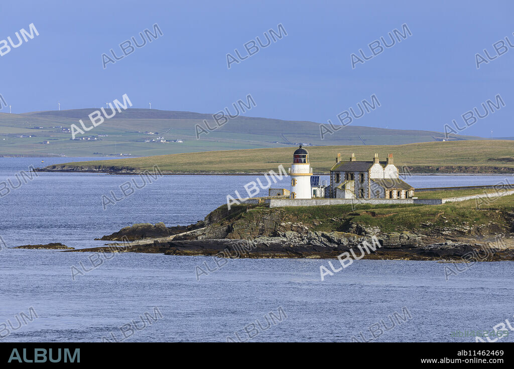 Lighthouse on Helliar Holm in Orkney Islands, Scotland, Europe.