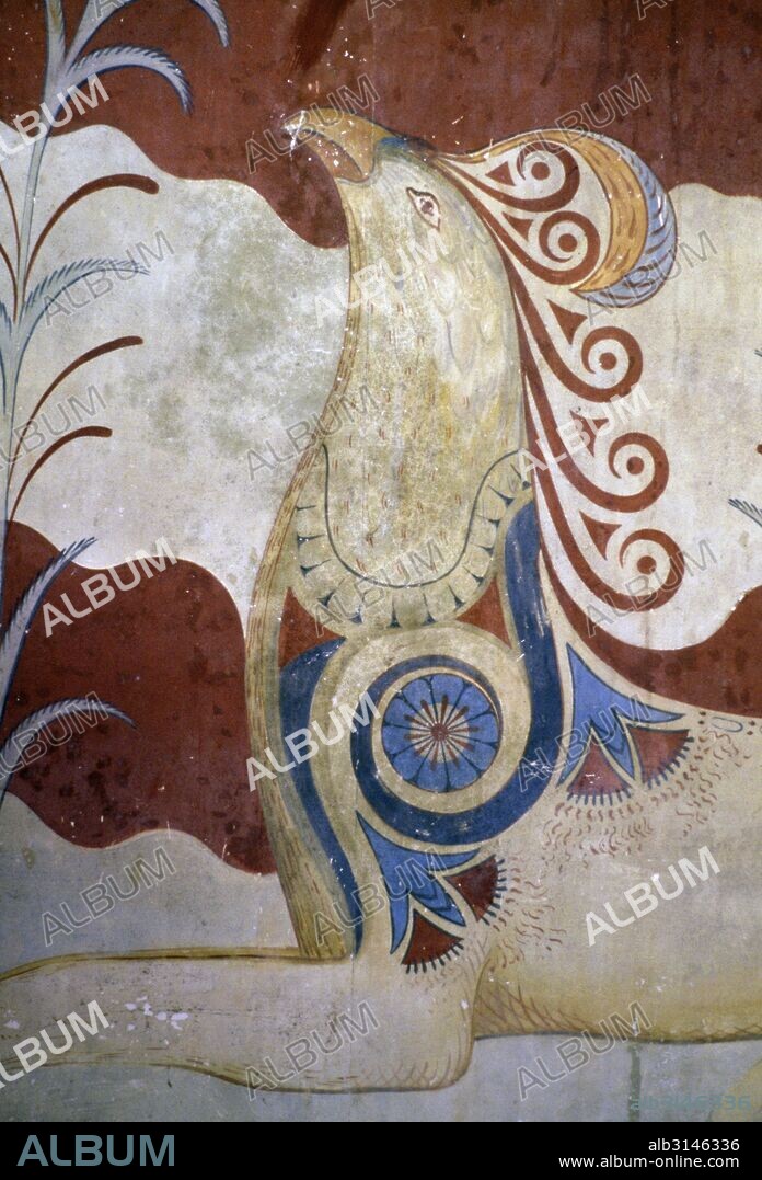 Griffin, fresco in the Throne room, Palace of Knossos, Crete, Greece. Minoan civilisation, 17th-16th century BC.