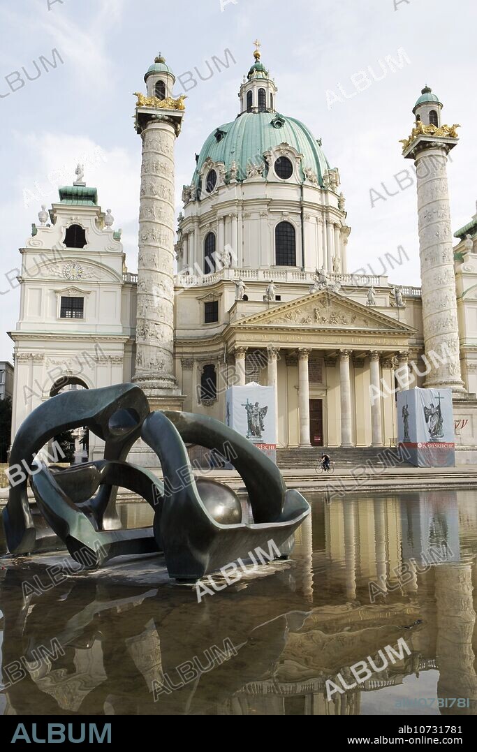 Karlskirche (St. Charles Borromeo church) by Fischer von Erlach in Karlsplatz, Vienna. Austria.