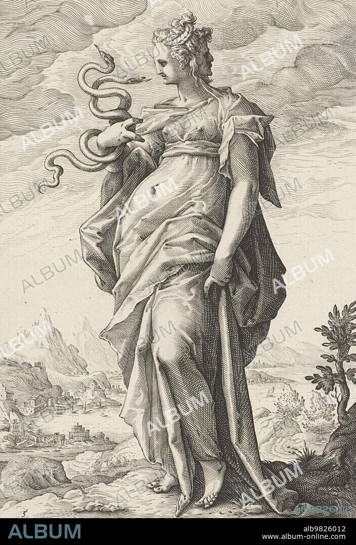 Caution, Prudentia, Goddess for Prudence and Wisdom, 1595, Historic, digitally restored reproduction from a prehistoric original