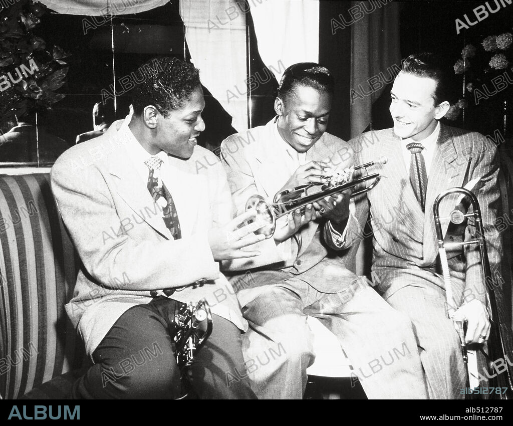 Miles Davis, Fats Navarro and Kai Winding. Birdland, NYC, 1949.