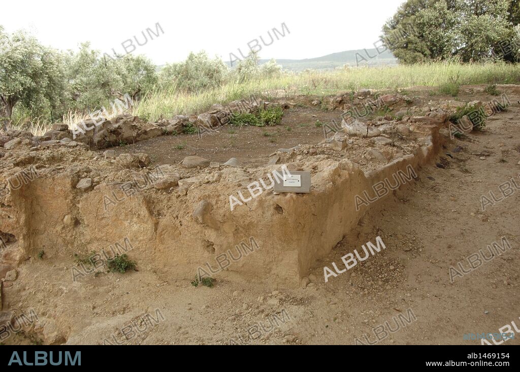 ARTE MICENICO. GRECIA. PALACIO DEL REY NESTOR. Construido entre los años 1300-1200 a. C. Detalle de las ruinas. Alrededores de PILOS. Provincia de Messinía. Región del Peloponeso.