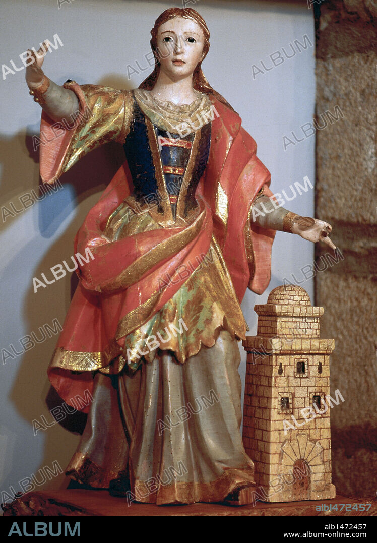 SANTA BARBARA (¿? -h. 235). S. III. Virgen y mártir. Talla de madera policromada del S. XVIII. Iglesia de San Martín. San Martín de Castañeda. Provincia de Zamora. Castilla-León. España.