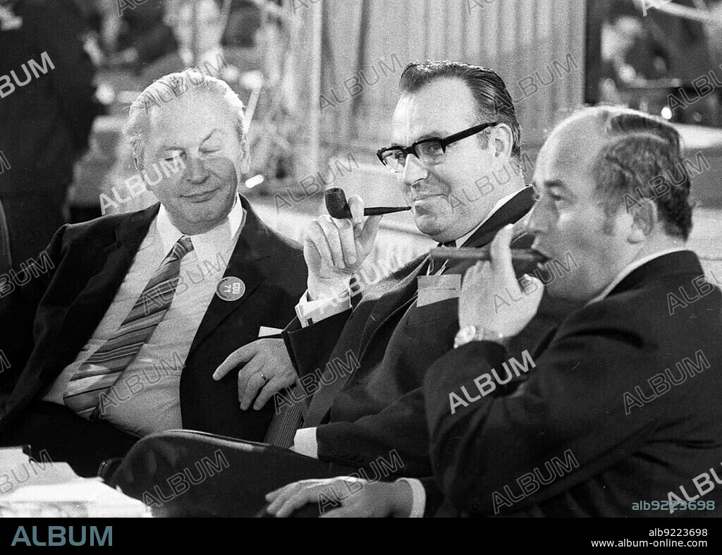 The 18th Party Congress of the Christian Democratic Union of Germany (CDU) was held in Düsseldorf on 25 January 1971. Rainer Barzel, Helmut Kohl, Kurt-Georg Kiesinger from r. to l. Germany.
