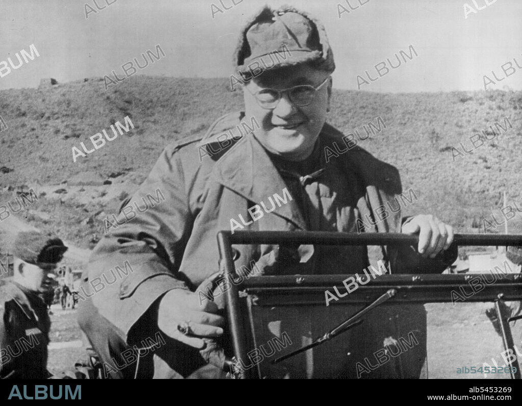 Cardinal Spellman in Korea -- Cardinal Spellman in a jeep during his tour of the front.
Francis, Cardinal Spellman, has been paying a visit to Korea. January 03, 1953. (Photo by Paul Popper).