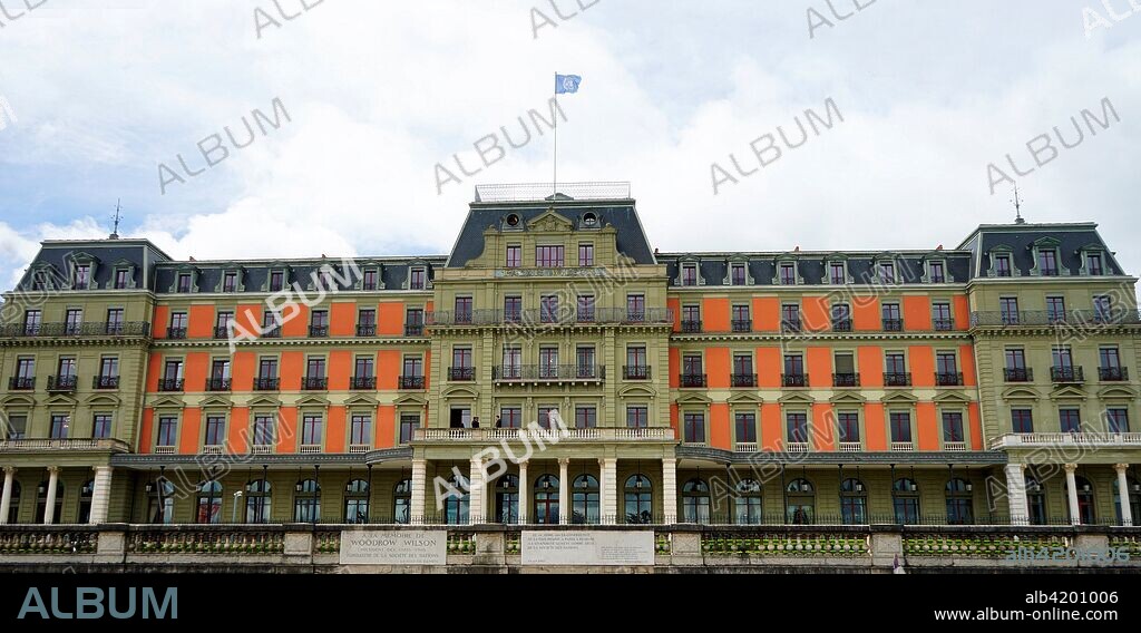 The Palais Wilson in Geneva. Switzerland. headquarters of the Office of the United Nations High Commissioner for Human Rights. It was also the headquarters of the League of Nations from 1920  to 1936.  the building was named after U.S. President Woodrow Wilson. who was instrumental to the foundation of the League of Nations.