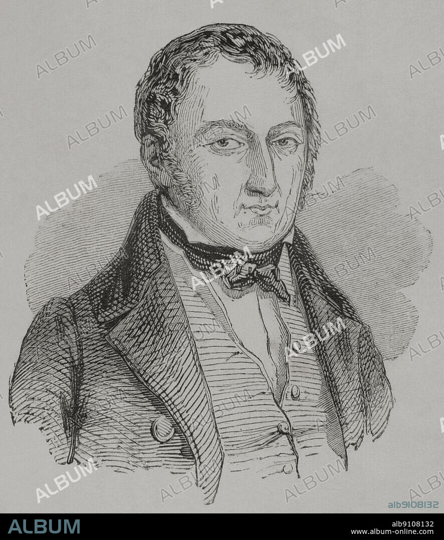 Jacques-Charles Dupont de l'Eure (1767-1855). Político francés. Ministro de Justicia y presidente del gobierno provisional en 1848. Retrato. Grabado. "Los Héroes y las Grandes de la Tierra". Tomo VI. 1856.