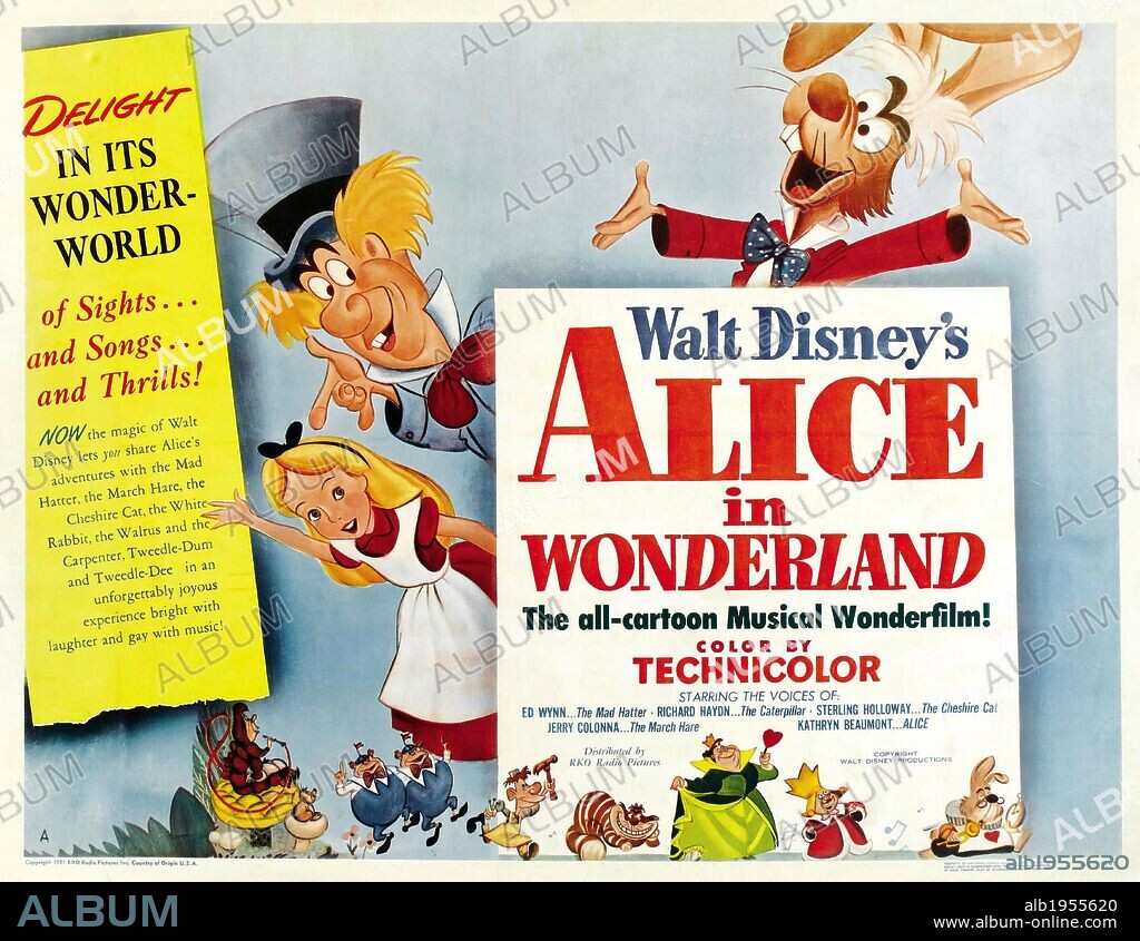 Poster of ALICE IN WONDERLAND, 1951, directed by CLYDE GERONIMI, HAMILTON LUSKE and WILFRED JACKSON. Copyright WALT DISNEY PICTURES.