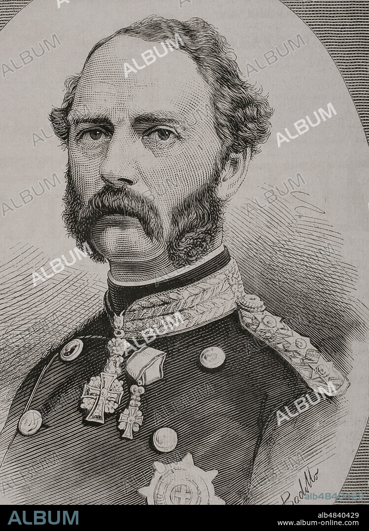 FÉLIX BADILLO (1848-1895). SPANISH ILLUSTRATOR.. Cristian IX (1818-1906). Rey de Dinamarca (1863-1906). Retrato. Dibujo por Badillo. Grabado. La Ilustración Española y Americana, 1878.