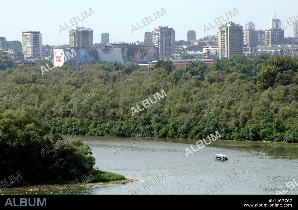 REPUBLIC OF SERBIA. BELGRADE. River Danube at the confluence of the Sava River and the city in the background.