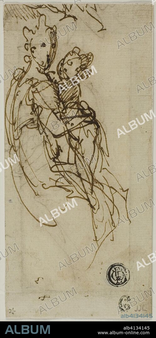 Seated Virgin and Child (recto); Seated Virgin and Child (verso). Bernardino India; Italian, 1528-1590. Date: 1570-1590. Dimensions: 138 x 64 mm. Pen and brown ink (recto and verso) on cream laid paper. Origin: Italy.