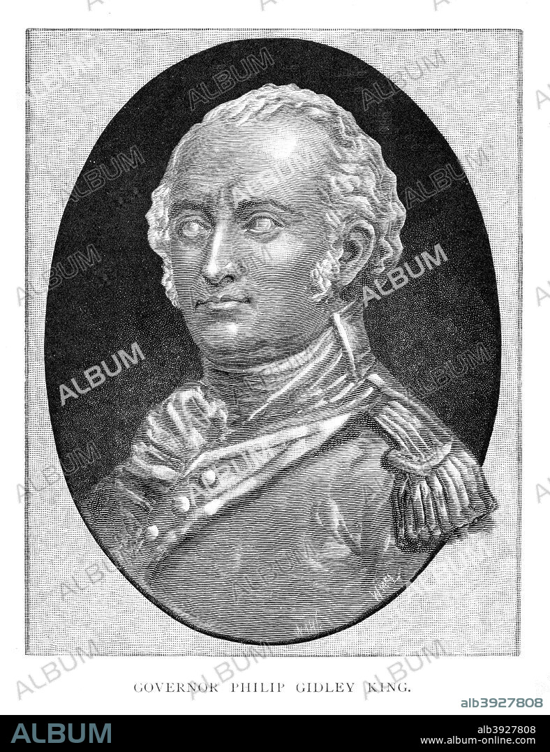 Captain Philip Gidley King, British naval officer and third Governor of New South Wales, (1886). King (1758-1808) served as Governor of the colony from 1800-1806. Wood engraving from 'Picturesque Atlas of Australasia, Vol I', by Andrew Garran, illustrated under the supervision of Frederic B Schell, (Picturesque Atlas Publishing Co, 1886).