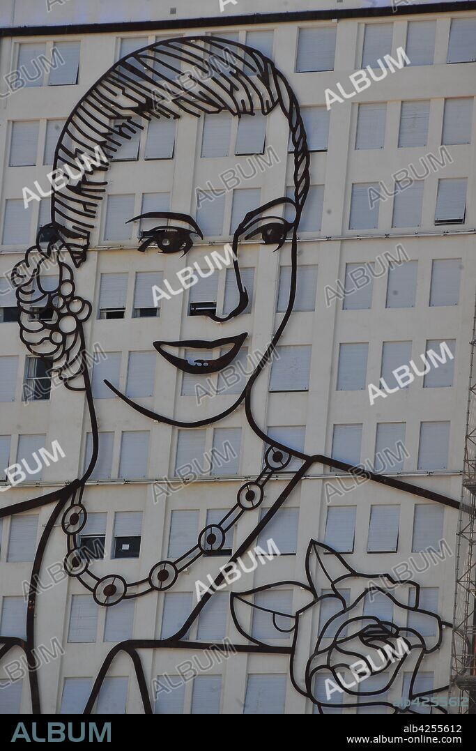 Evita Peron Monument, façade of Social Welfare Building, Buenos Aires, Argentina.