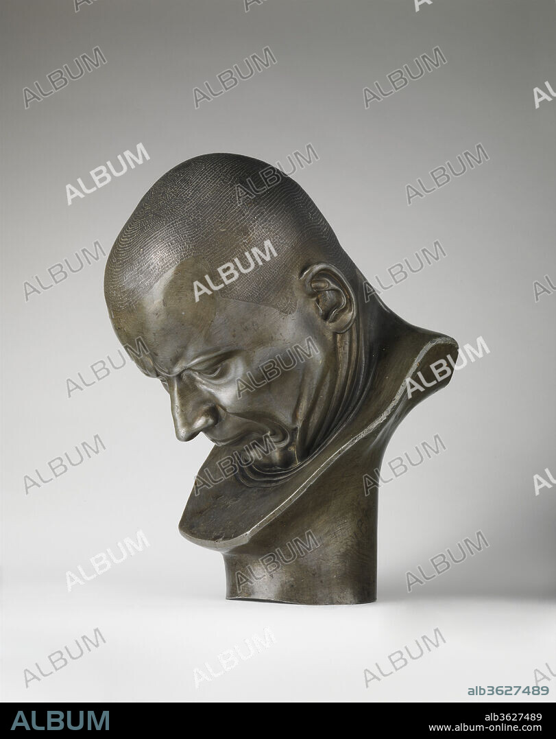 A Hypocrite and a Slanderer. Culture: Austrian, probably Pressburg (Bratislava). Dimensions: Overall (wt. confirmed): 14 9/16 x 9 5/8 x 11 5/8 in., 25lb. (37 x 24.4 x 29.5 cm, 11.3399kg). Maker: Franz Xaver Messerschmidt (German, Weisensteig 1736-1783 Pressburg). Date: ca. 1770-83.
Messerschmidt, the leading sculptor at the court in Vienna in the 1760s, was forced, for personal and professional reasons, to leave for the provinces and by 1777 had settled in Pressburg (today Bratislava). There he concentrated on a private series of heads, completing more than sixty in his preferred medium of tin alloy or in alabaster.
While acknowledging the artistic tradition of exploring facial expressions and emotions, these Kopfstücke, or head pieces, as he called them, were highly original for their combination of realism and abstraction. Visitors to his studio observed the artist studying himself in a mirror. Some of the heads are straightforward self-portraits, smiling or frowning; others are satirical or comic, the sitter reacting to a strong odor or yawning widely. A few, such as this one, called "refusers" by an early critic for the way they deny contact with their surroundings, are deeply introspective.
The meaning of the series has been long debated. The titles were conferred after the sculptor's death, when forty-nine works were exhibited in 1793. Messerschmidt was aware of contemporary medical theories, such as Johann Caspar Lavater's 1775
study of physiognomy's relation to human character, and he certainly knew his Viennese neighbor the physician Franz Anton Mesmer, who believed that outward senses connect to inner emotions and developed related therapies to treat his patients. However one assesses it, the series of is exceptional in eighteenth-century sculpture, stylistically advancing beyond Neoclassicism to a reductive
simplicity, forecasting modern minimalism, and psychologically rendering serial states of mind in a project that was novel for the pre-Freudian world.