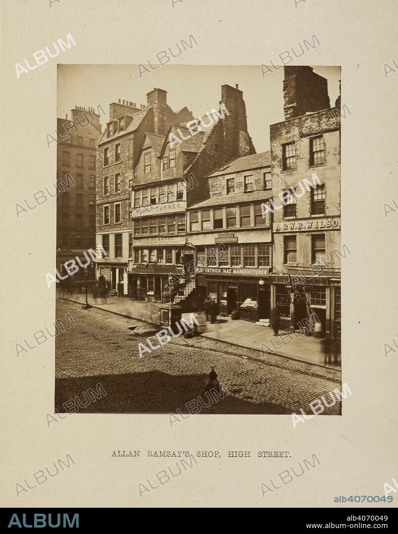 ARCHIBALD BURNS et THOMAS HENDERSON. Allan Ramsay's shop, High Street. Edinburgh. Picturesque 'bits' from Old Edinburgh. Edinburgh & London, 1868. Albumen print. Source: 10370.bbb.30.