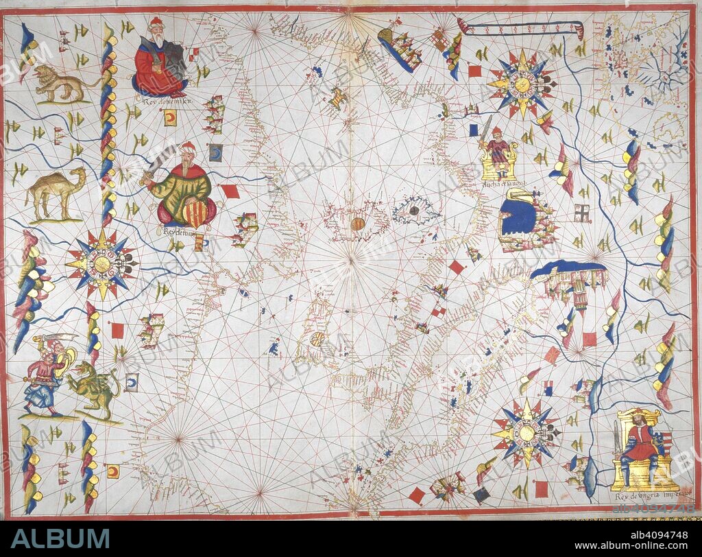 Western Mediterranean Sea. Portolano. Spain; before 1600. [Whole chart] Chart of the western Mediterranean Sea, from the south coast of Spain, and North Africa, to the west coast of Greece. The chart includes the western part of the Baltic Sea  Image taken from Portolano.  Originally published/produced in Spain; before 1600. . Source: Add. 9814, No.11. Language: Spanish.