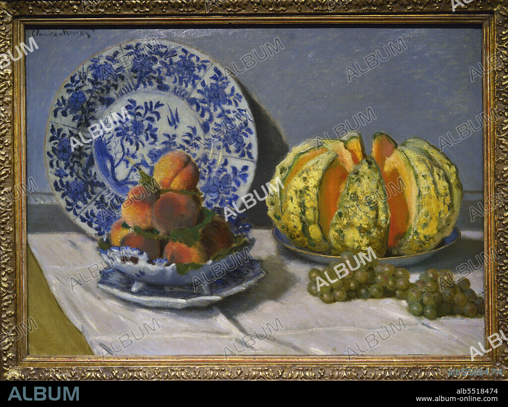 CLAUDE MONET (1840-1926). FRENCH PAINTER.. Claude Monet (1840-1926). Pintor impresionista francés. Naturaleza Muerta con Melón, h. 1872. Oleo sobre lienzo (53 x 73 cm). Museo Calouste Gulbenkian. Lisboa. Portugal.