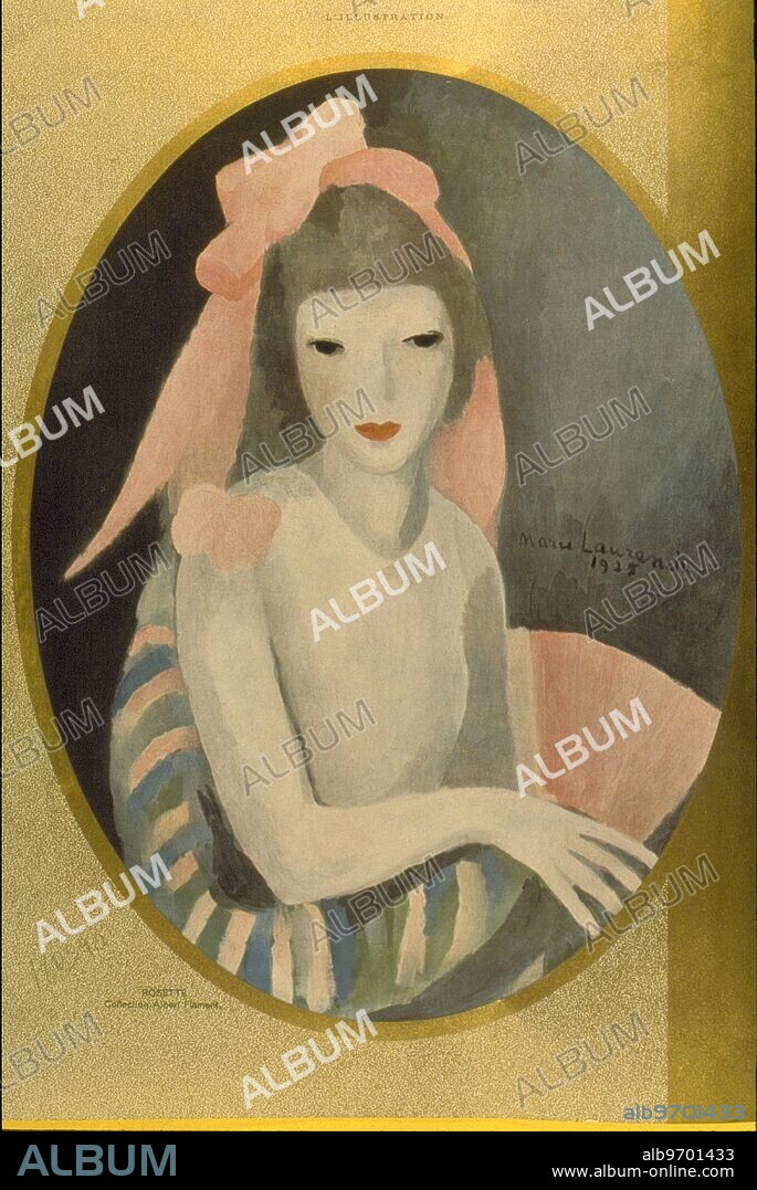 Rosette - 1925. by Marie Laurencin (October 31, 1883 - June 8, 1956) was a Parisian painter and engraver. Her work, influenced by Picasso, often showed theatre scenes. However, her early work mainly depicted young girls. She preferred to work with pastels. Through her friend Guillaume Apollinaire she knew the main Cubists. ©TopFoto.