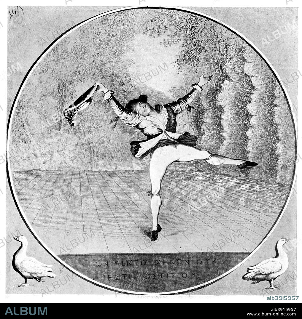'Satire on Vestris', 1781. The French dancer Marie-Jean-Augustin Vestris, known as Auguste Vestris (1760-1842). Illustration from Social Caricature in the Eighteenth Century ... With over two hundred illustrations by George Paston [pseudonym of Emily Morse Symonds], (London, 1905).