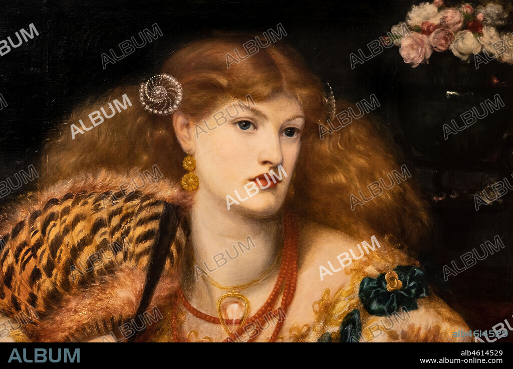 "Monna Vanna", (1866) by Dante Gabriel Rossetti (1828-1882); oil painting on canvas. The model is Alexa Wilding. Detail.