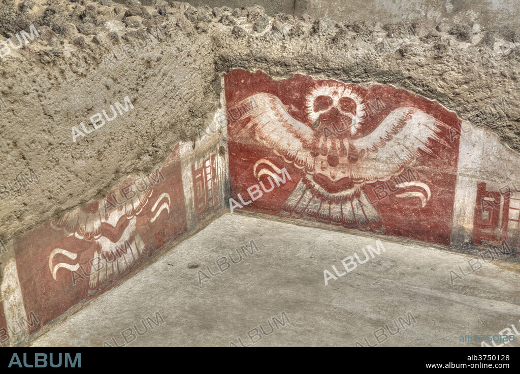 Wall Mural of Eagles, Palace of Tetitla, Teotihuacan Archaeological Zone, UNESCO World Heritage Site, State of Mexico, Mexico, North America.