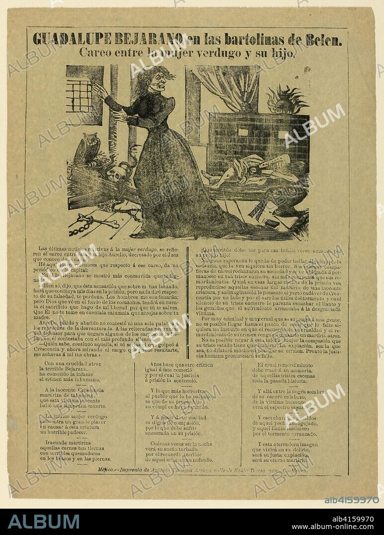 JOSE GUADALUPE POSADA. Guadalupe Bejarano in the Dungeons of Belén Prison. José Guadalupe Posada; Mexican, 1852-1913. Date: 1886-1896. Dimensions: 398 x 300 mm. Relief engraving or photo relief etching on wove paper. Origin: Mexico.