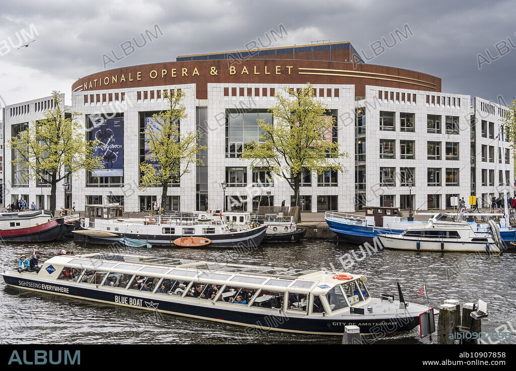 The Music Theatre, National Opera & Ballet, facing the Amstel river, Amsterdam, Netherlands.