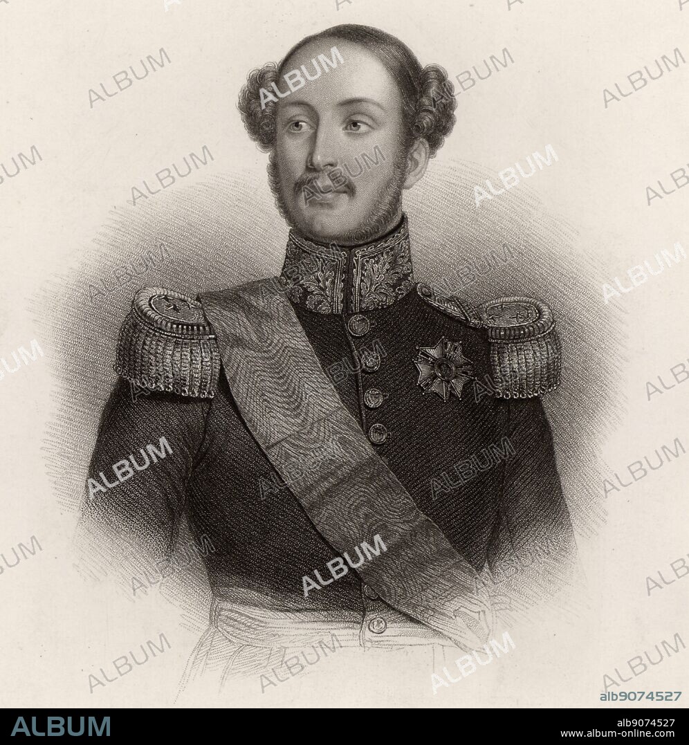 Ferdinand Philippe, Duc d'Orleans (1810-1842) eldest son of French king Louis-Philippe. Heir to the throne of France, he served as general in French army. Killed in a carriage accident. Engraving.
