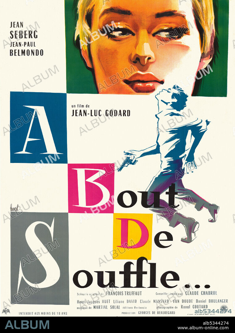Poster of BREATHLESS, 1960 (A BOUT DE SOUFFLE), directed by JEAN-LUC GODARD. Copyright SNC.