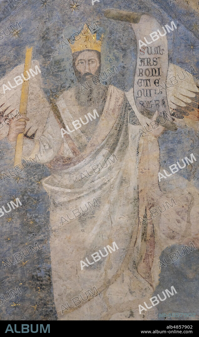 Allegoria del Diritto. Affreschi di Jacopo di Cione (fratello dellOrcagna, 1366-1406), particolare della volta del Palazzo dell'Arte dei Giudici e Notai, o del Proconsolo a Firenze.