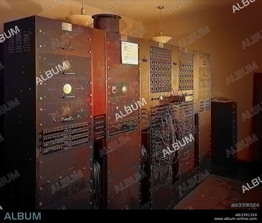 Reeves Electronic Analog Computer, the first electronic computer installed at the NASA Ames Research center in Mountain View, California, 1949. Image courtesy NASA. Note: Image has been digitally colorized using a modern process. Colors may not be period-accurate.