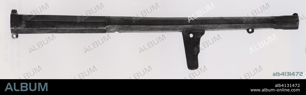 Wall Gun (Hakenbüchse) with Stock and Stand. European, possibly German. Date: 1500-1533. Dimensions: Length overall of cannon: 39 1/16 in. (99.3 cm)
Caliber: 7/8 in. (2.3 cm)
Weight of cannon: 37 lb. 3 oz. Bronze. Origin: Europe.