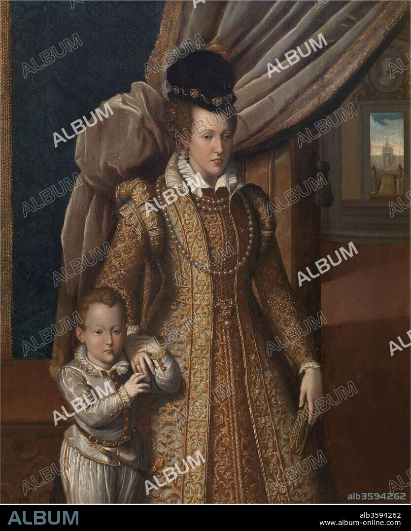 GIOVANNI BIZZELLI. Portrait of Joanna of Austria (1547-1578), Grand Duchess of Tuscany, and her son Philip de' Medici.