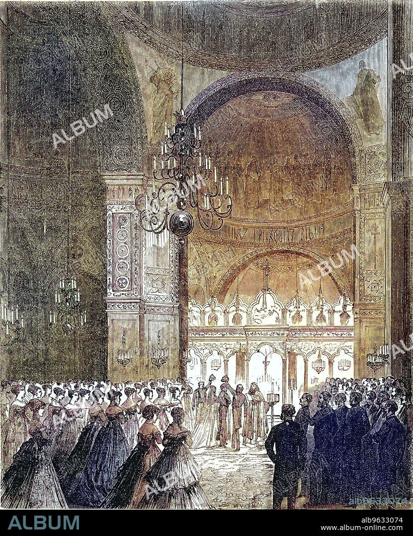 Marriage of Prince Achille Murat (1847-1895), to Georgian Princess Salome Dadiani, 1869, France, Historical, digitally restored reproduction of an original artwork from the 19th century, exact original date unknown.