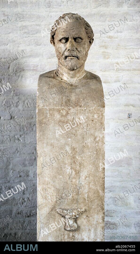 DEMOSTENES (384 aC-322 aC). Político y orador ateniense. S. IV aC. Retrato de Demostenes. Copia romana de un original del 280 a. C. Glyptothek. Munich. Alemania. Europa.