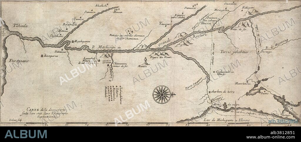 Jacques Marquette, Map of Mississippi River, 1673
