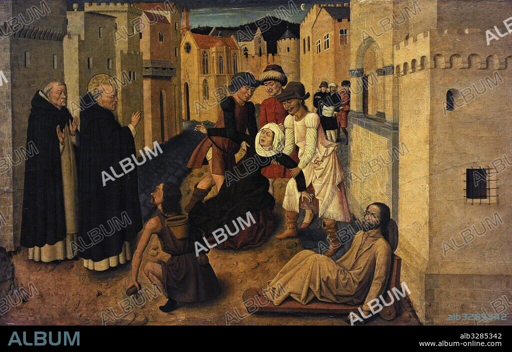 Niccolo Antonio, llamado Colantonio, pintor italiano activo en Nápoles entre 1440-1470. Políptico de San Vicente Ferrer 1456-65. para la San Pietro Martine. Detalle predela. Oleo sobre madera. Museo de Capodimonte, Nápoles. Italia.