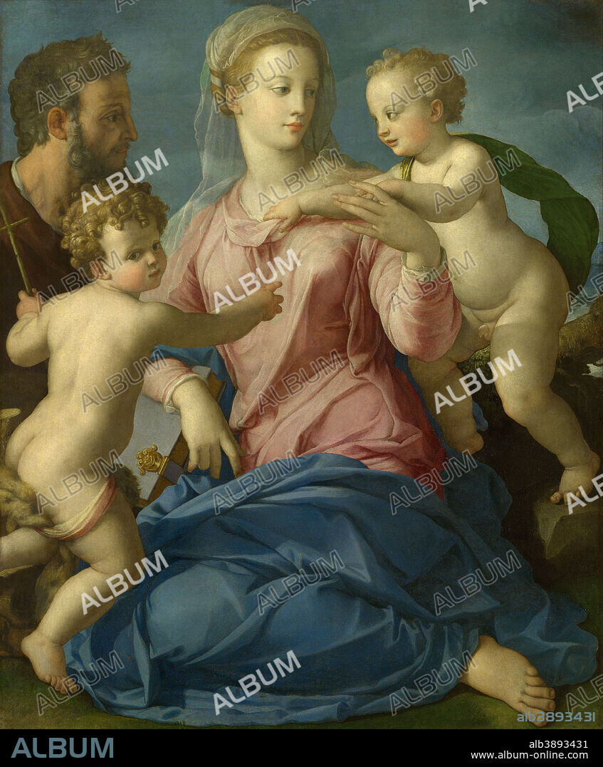 IL BRONZINO. The Holy Family with the Infant Saint John the Baptist (Madonna Stroganoff). Date/Period: Early 1540-s. Painting. Height: 1,170 mm (46.06 in); Width: 990 mm (38.97 in).
