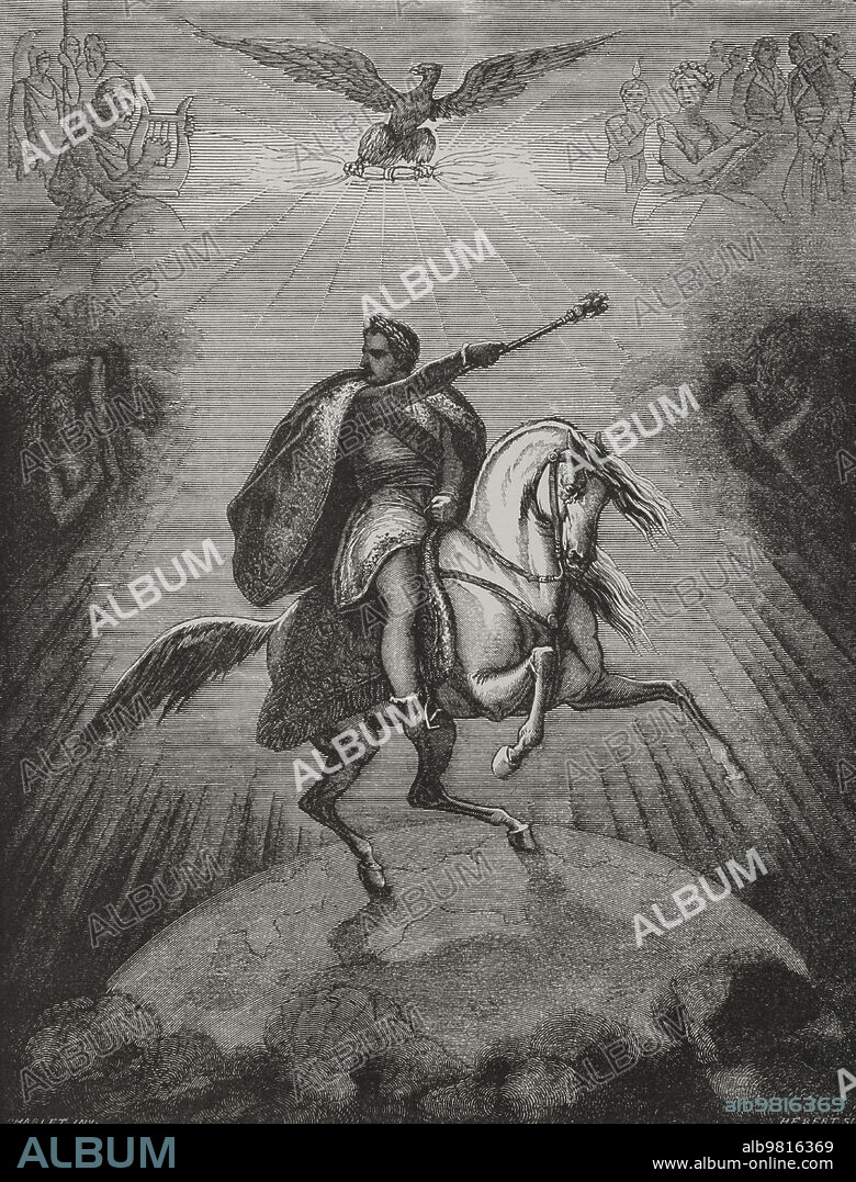 Napoleón I Bonaparte (1769-1821). Cónsul Vitalicio (1802) y Emperador de los franceses (1804-1815). Grabado por Hebert. "Los Héroes y Las Grandezas de la Tierra". Tomo V. 1855.