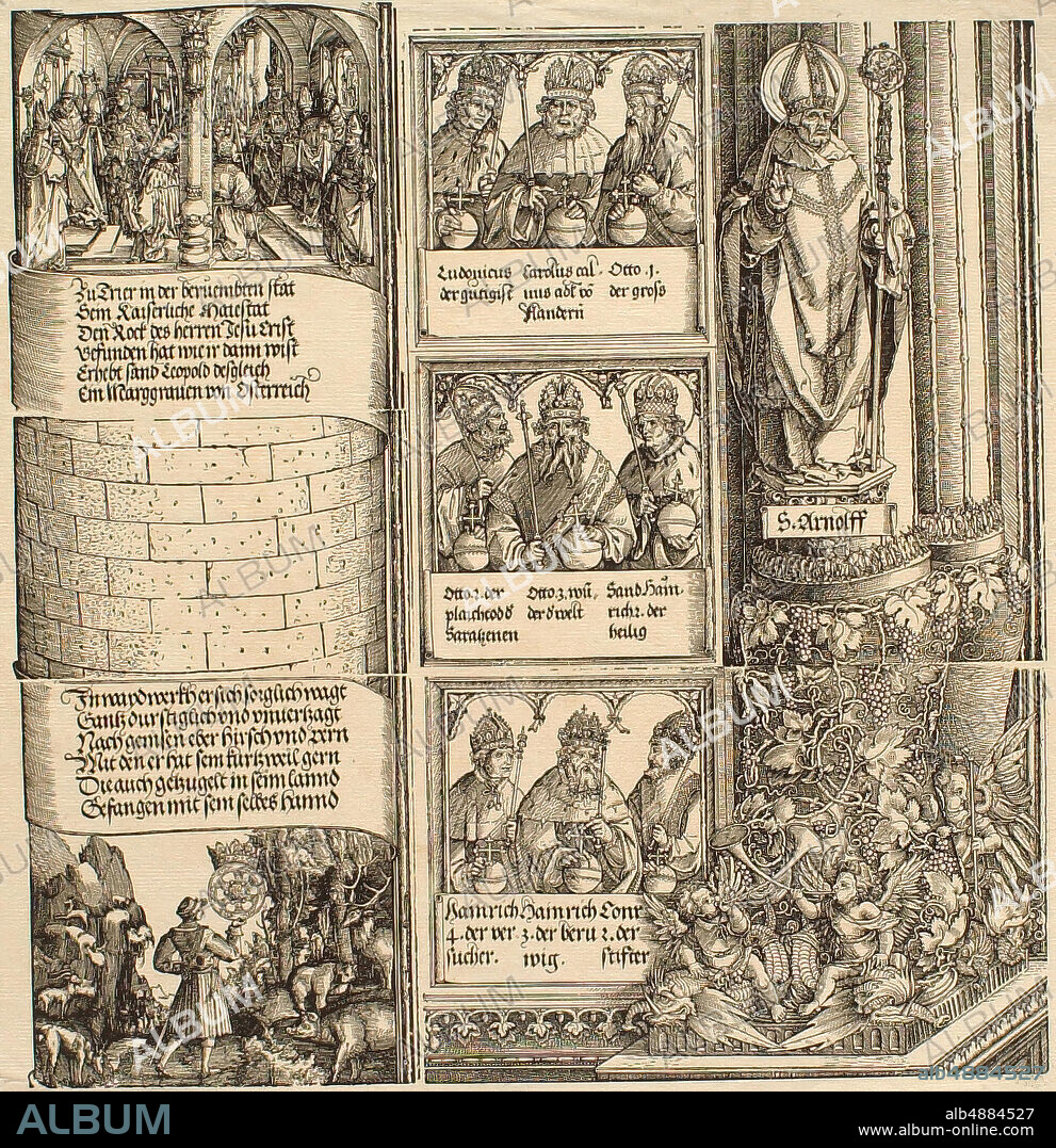 Albrecht Dürer, German, 14711528, The Triumphal Arch of Maximilian I: Detail 14, 15151517, Woodcut on paper, Border: 19 1/4 x 19 15/16 in. (48.9 x 50.6 cm).