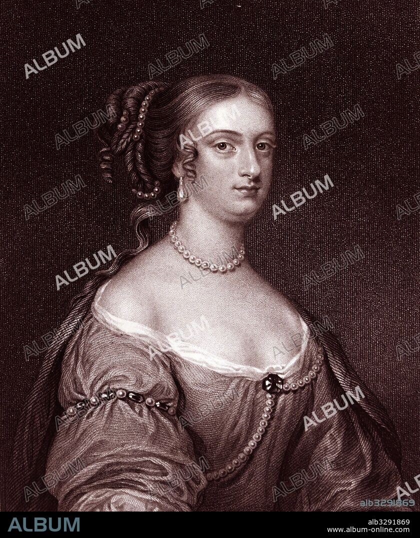 Rachel, Lady Russell (nee Wriothesley 1636-1723) wife of William Russell, Lord Russell (1639-83) 'the patriot’. Acted as husband’s 'writer' during his trial for complicity in Rye House Plot 1683 for which he was found guilty of high treason and executed. Engraving after portrait by Samuel Cooper.