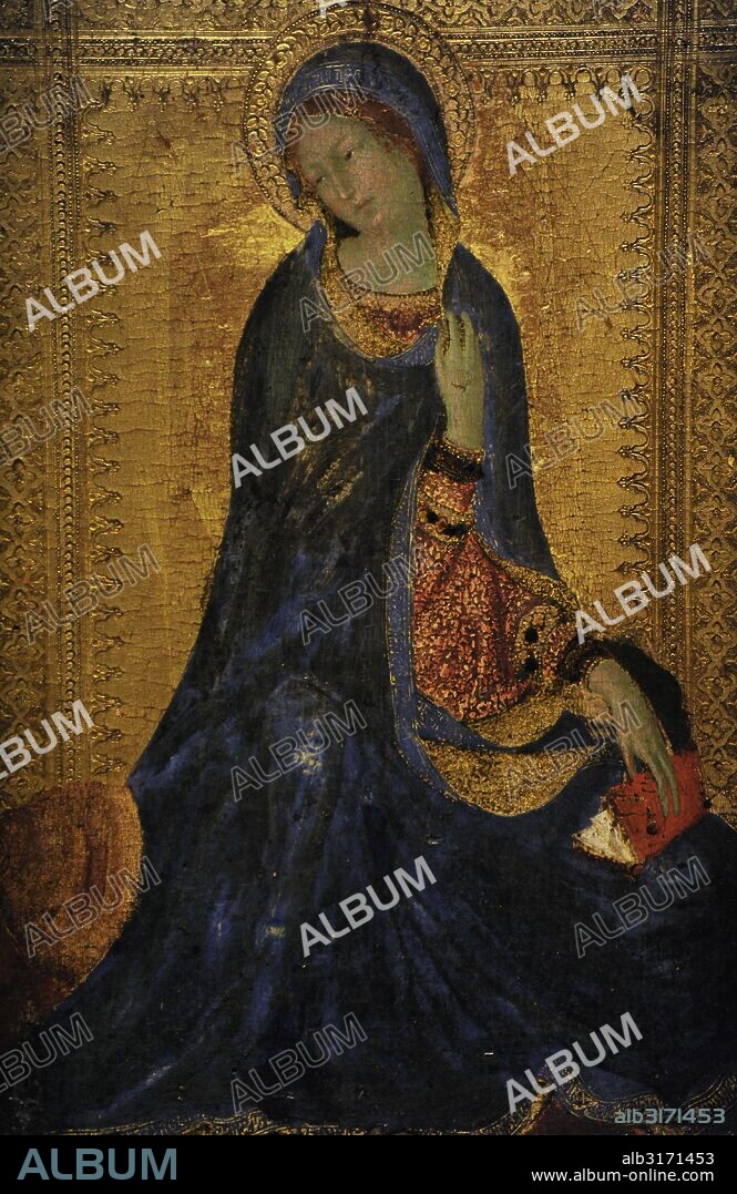 Simone Martini (h.1284-1344). Pintor italiano de la escuela sienesa. Virgen de una escena de la Anunciación, 1340-1344. Parte de un díptico. Museo del Hermitage (The State Hermitage Museum). San Petersburgo. Rusia.